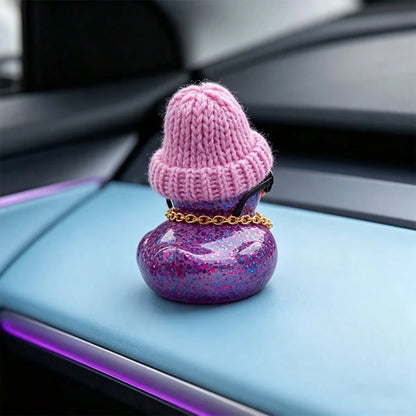 1pc Purple Glitter Rubber Duck Car Dashboard Ornament With Hat, Necklace And Glasses- Cute Car Interior Decor, Suitable For Cars, Motorcycles And Bicycles, Ideal Gift For Christmas, Mother's Day And