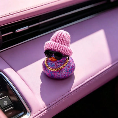 1pc Purple Glitter Rubber Duck Car Dashboard Ornament With Hat, Necklace And Glasses- Cute Car Interior Decor, Suitable For Cars, Motorcycles And Bicycles, Ideal Gift For Christmas, Mother's Day And
