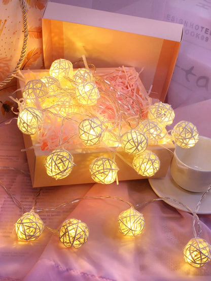 1pc Rattan Ball LED Desktop Decorative Light String, Indoor Festival Wedding Party Wall Hanging Decorative Light, Spherical LED Fairy Light