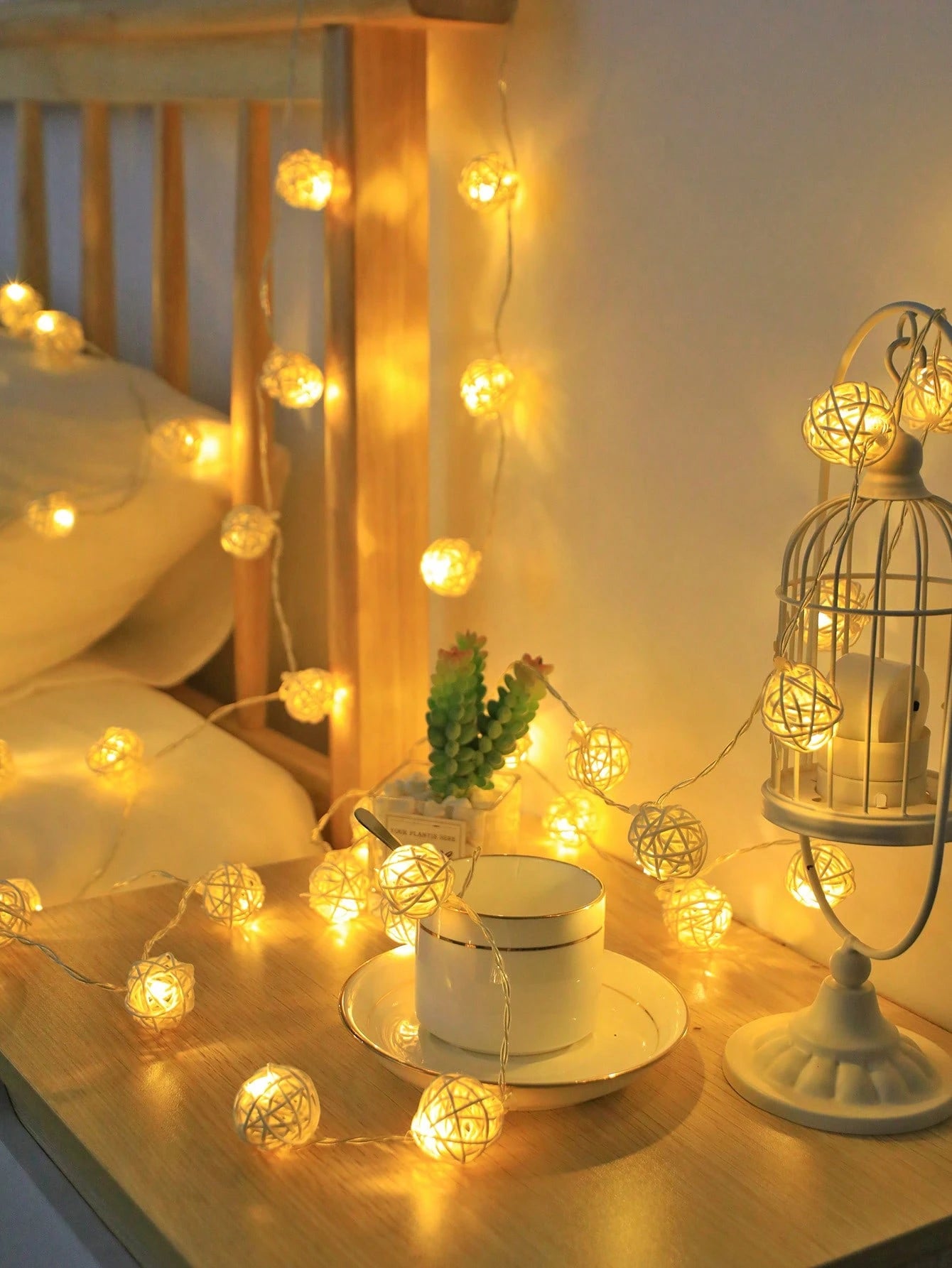 1pc Rattan Ball LED Desktop Decorative Light String, Indoor Festival Wedding Party Wall Hanging Decorative Light, Spherical LED Fairy Light