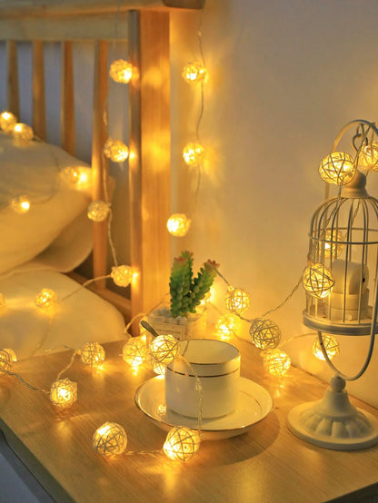 1pc Rattan Ball LED Desktop Decorative Light String, Indoor Festival Wedding Party Wall Hanging Decorative Light, Spherical LED Fairy Light