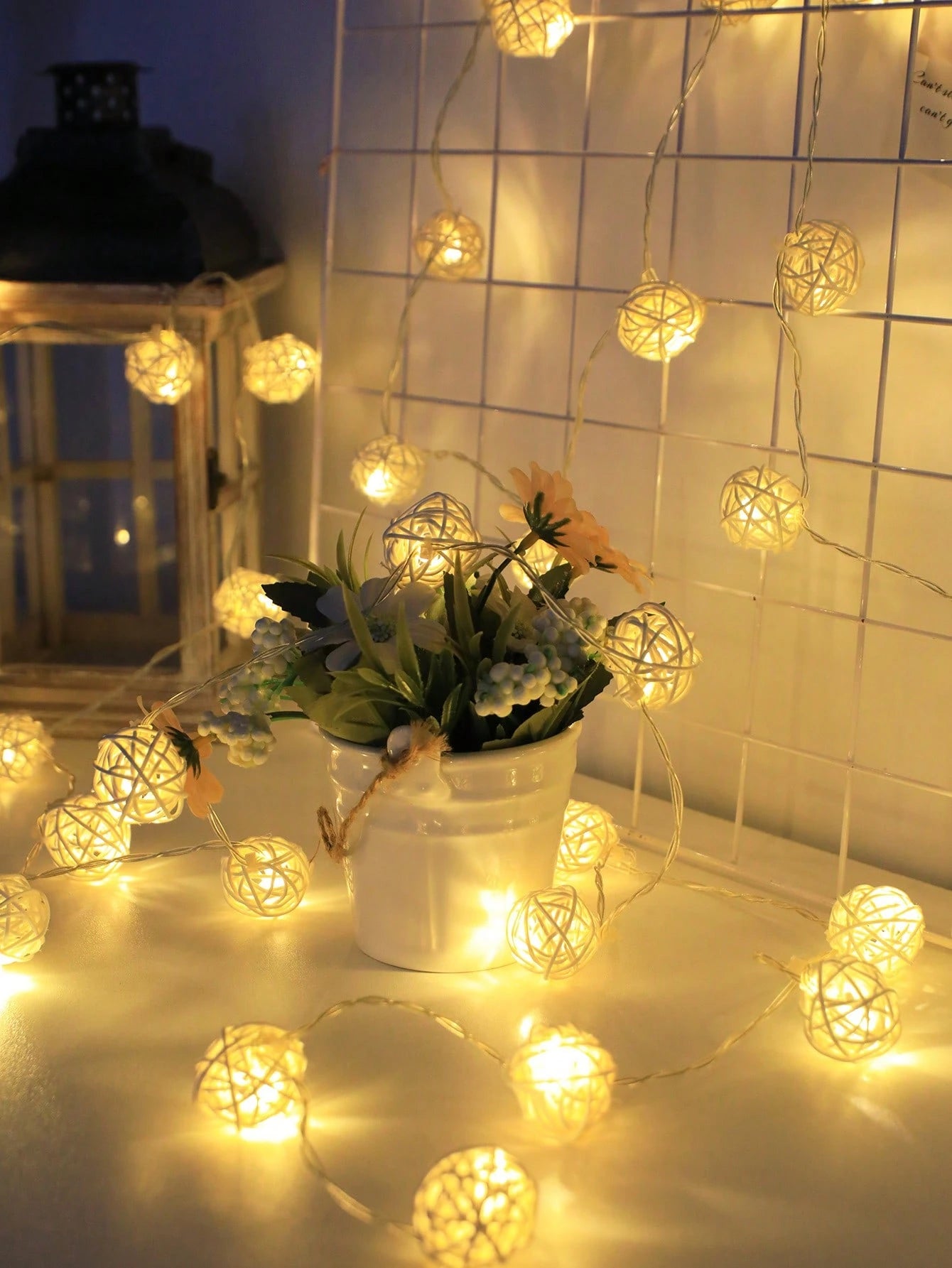 1pc Rattan Ball LED Desktop Decorative Light String, Indoor Festival Wedding Party Wall Hanging Decorative Light, Spherical LED Fairy Light