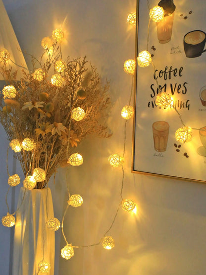1pc Rattan Ball LED Desktop Decorative Light String, Indoor Festival Wedding Party Wall Hanging Decorative Light, Spherical LED Fairy Light