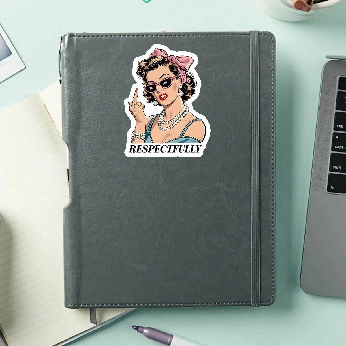 1PC Respectfully Sassy Girl Sticker, Funny Sarcastic Sayings Quote Vinyl Decal For Laptop Water Bottle Notebook, Waterproof Adult Humor Decal Sticker, Aesthetic Stationery Scrapbook Accessories Gift F