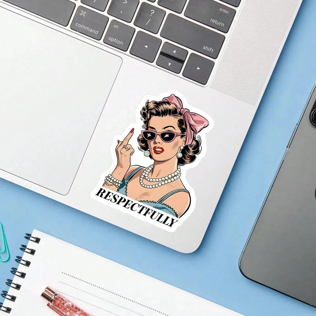 1PC Respectfully Sassy Girl Sticker, Funny Sarcastic Sayings Quote Vinyl Decal For Laptop Water Bottle Notebook, Waterproof Adult Humor Decal Sticker, Aesthetic Stationery Scrapbook Accessories Gift F