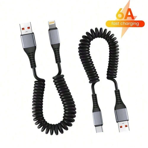 1pc Retractable Spring USB Fast Charging Data Cable Compatible With IPhone All Series 17 Pro Max/17 Pro/17 Air/17/16/15/14/13/12/11/XS/XR/8/7/6/ S25/S24/S23/S22/S21/S20/// Series