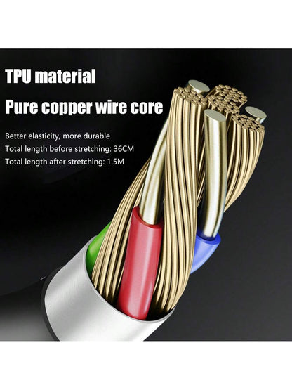 1pc Retractable Spring USB Fast Charging Data Cable Compatible With IPhone All Series 17 Pro Max/17 Pro/17 Air/17/16/15/14/13/12/11/XS/XR/8/7/6/ S25/S24/S23/S22/S21/S20/// Series