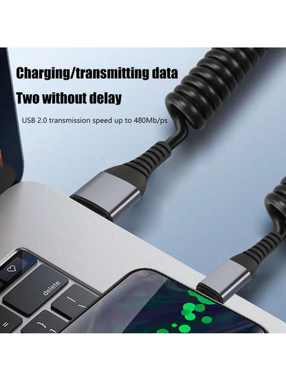 1pc Retractable Spring USB Fast Charging Data Cable Compatible With IPhone All Series 17 Pro Max/17 Pro/17 Air/17/16/15/14/13/12/11/XS/XR/8/7/6/ S25/S24/S23/S22/S21/S20/// Series