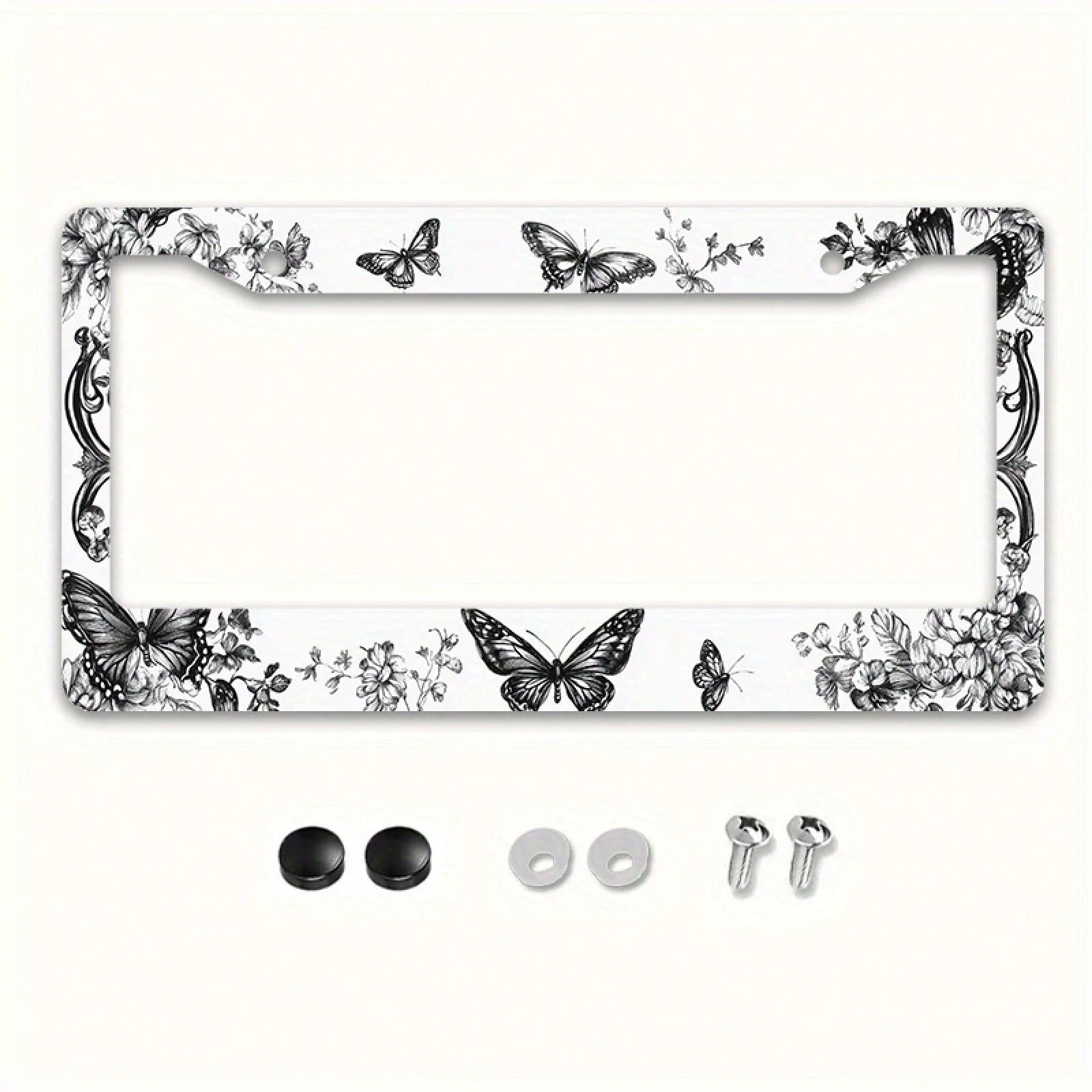 1pc Retro Butterfly Floral Metal License Plate Frame With Mount Screws, Fits US & Most Global Vehicles, Lovely Valentine's Car Decor Gift,Car Cover,Car Must Haves,Gifts,Car Decor,Car Acessesories>Esse