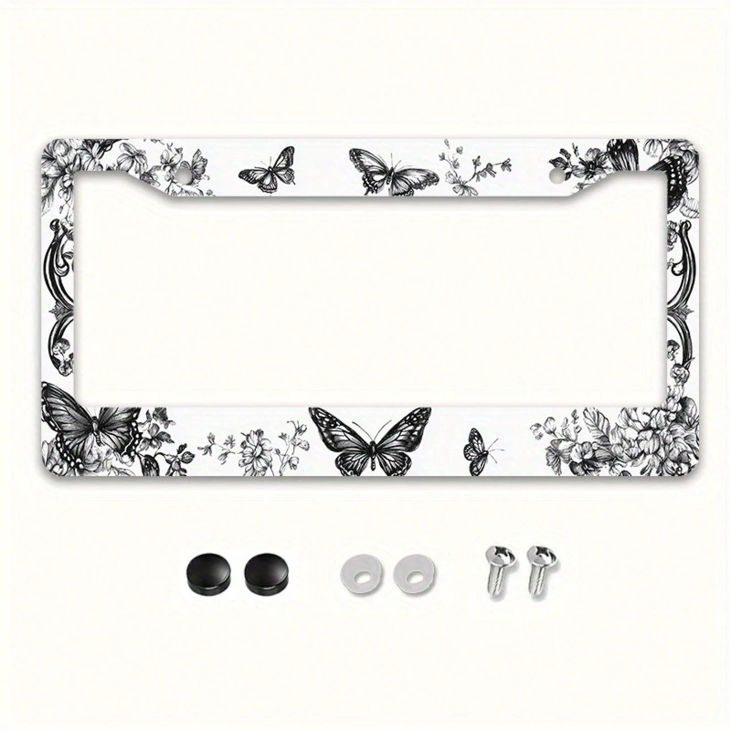 1pc Retro Butterfly Floral Metal License Plate Frame With Mount Screws, Fits US & Most Global Vehicles, Lovely Valentine's Car Decor Gift,Car Cover,Car Must Haves,Gifts,Car Decor,Car Acessesories>Esse