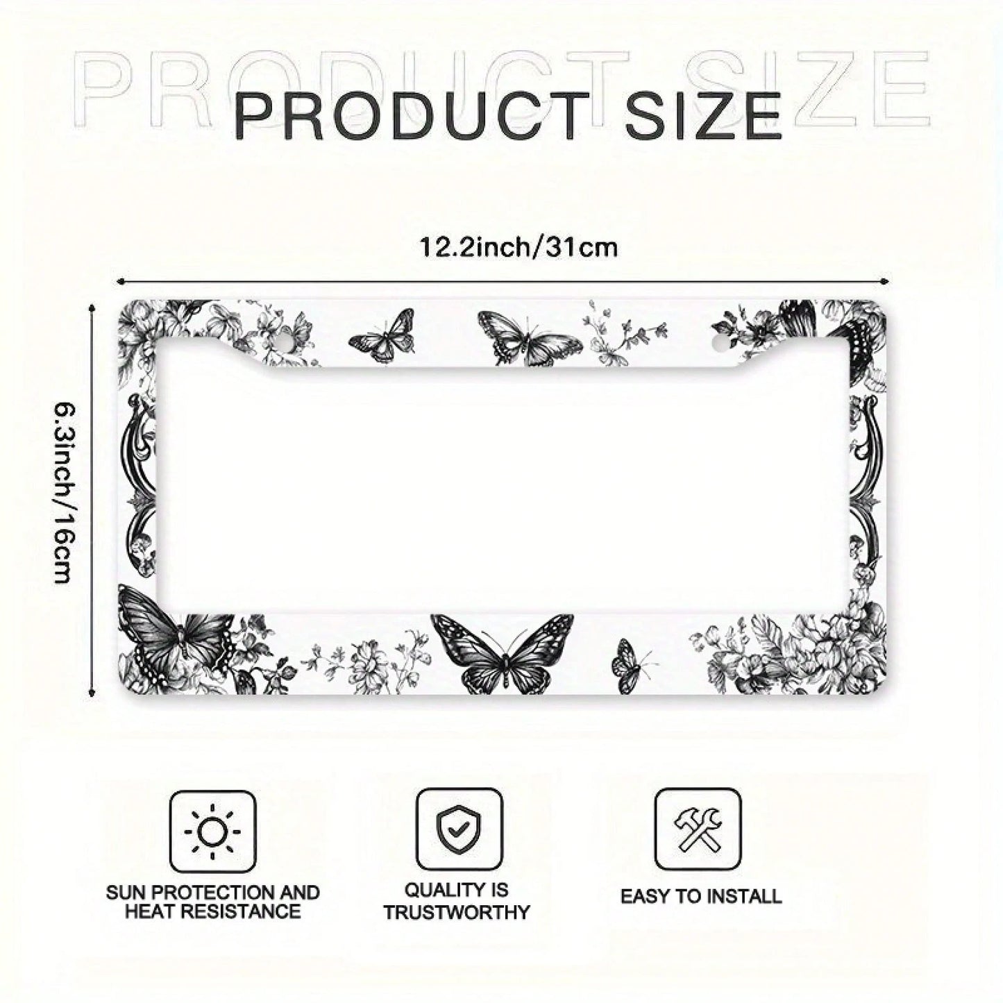 1pc Retro Butterfly Floral Metal License Plate Frame With Mount Screws, Fits US & Most Global Vehicles, Lovely Valentine's Car Decor Gift,Car Cover,Car Must Haves,Gifts,Car Decor,Car Acessesories>Esse