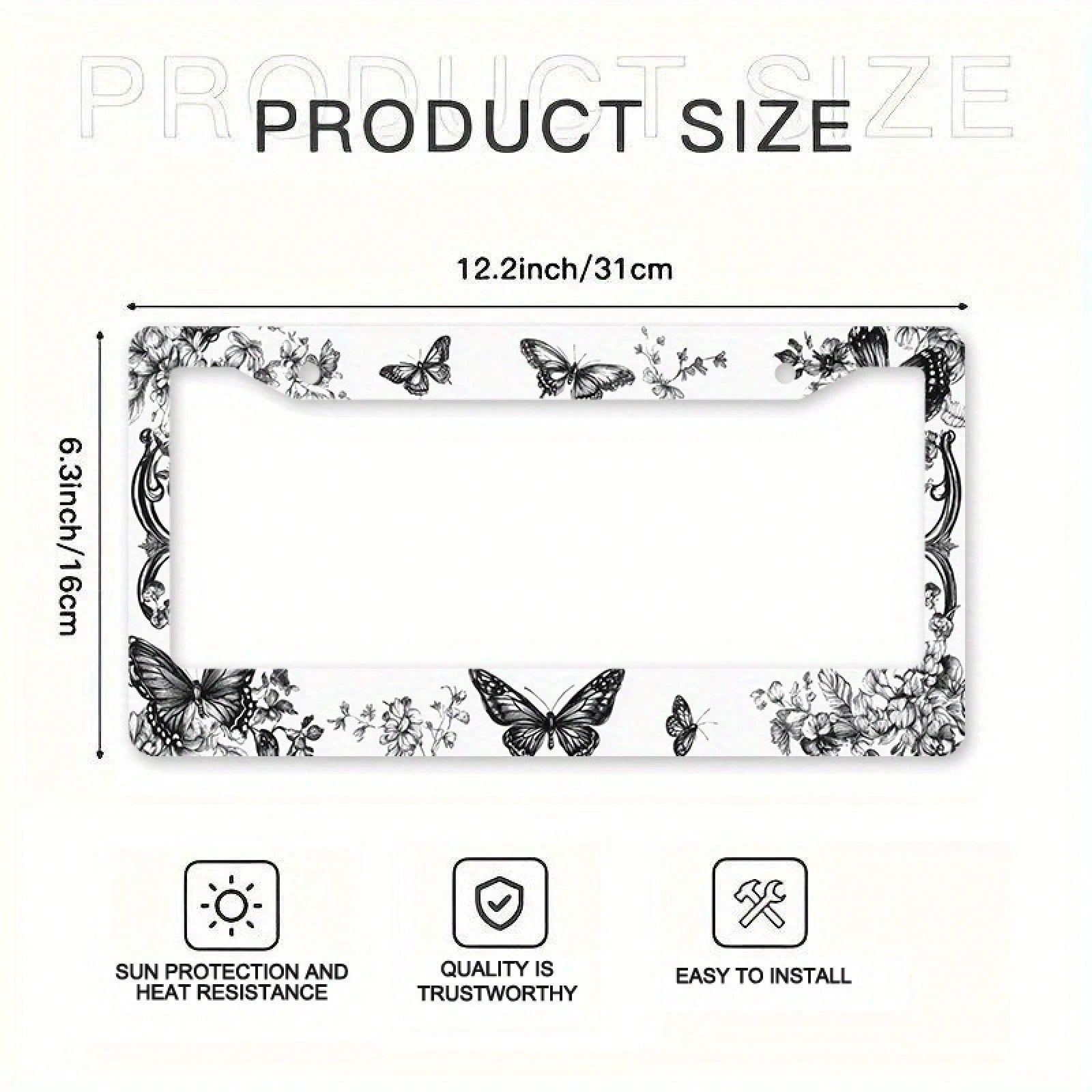 1pc Retro Butterfly Floral Metal License Plate Frame With Mount Screws, Fits US & Most Global Vehicles, Lovely Valentine's Car Decor Gift,Car Cover,Car Must Haves,Gifts,Car Decor,Car Acessesories>Esse