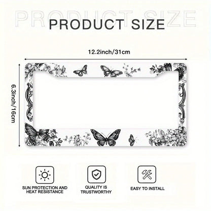 1pc Retro Butterfly Floral Metal License Plate Frame With Mount Screws, Fits US & Most Global Vehicles, Lovely Valentine's Car Decor Gift,Car Cover,Car Must Haves,Gifts,Car Decor,Car Acessesories>Esse