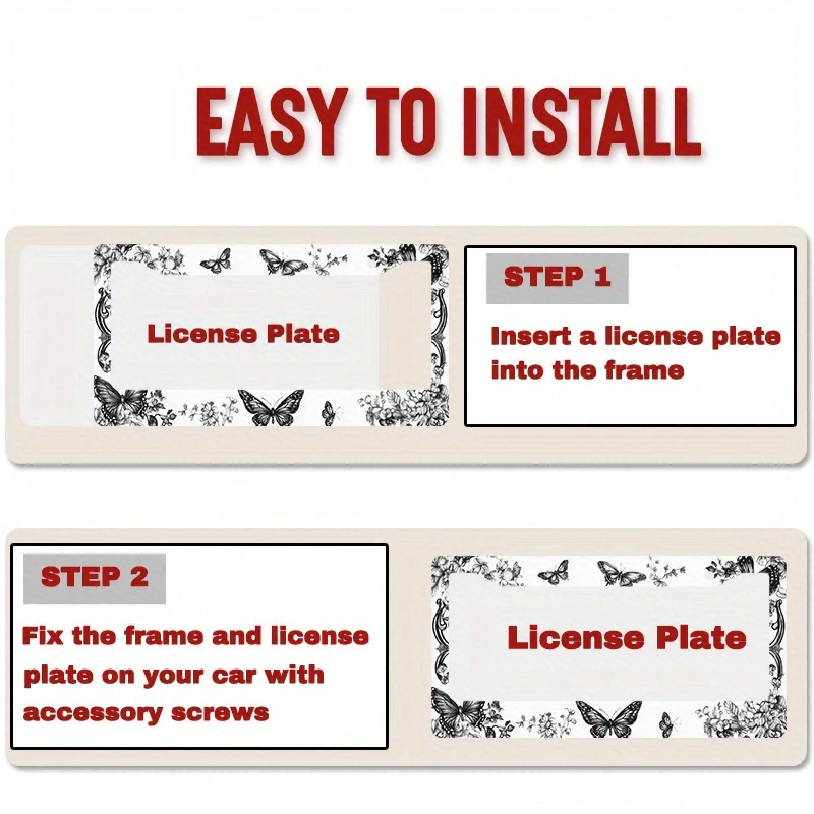 1pc Retro Butterfly Floral Metal License Plate Frame With Mount Screws, Fits US & Most Global Vehicles, Lovely Valentine's Car Decor Gift,Car Cover,Car Must Haves,Gifts,Car Decor,Car Acessesories>Esse