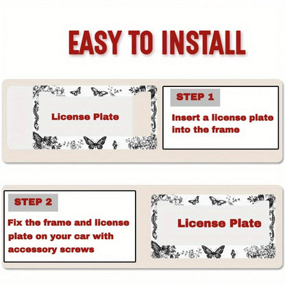 1pc Retro Butterfly Floral Metal License Plate Frame With Mount Screws, Fits US & Most Global Vehicles, Lovely Valentine's Car Decor Gift,Car Cover,Car Must Haves,Gifts,Car Decor,Car Acessesories>Esse