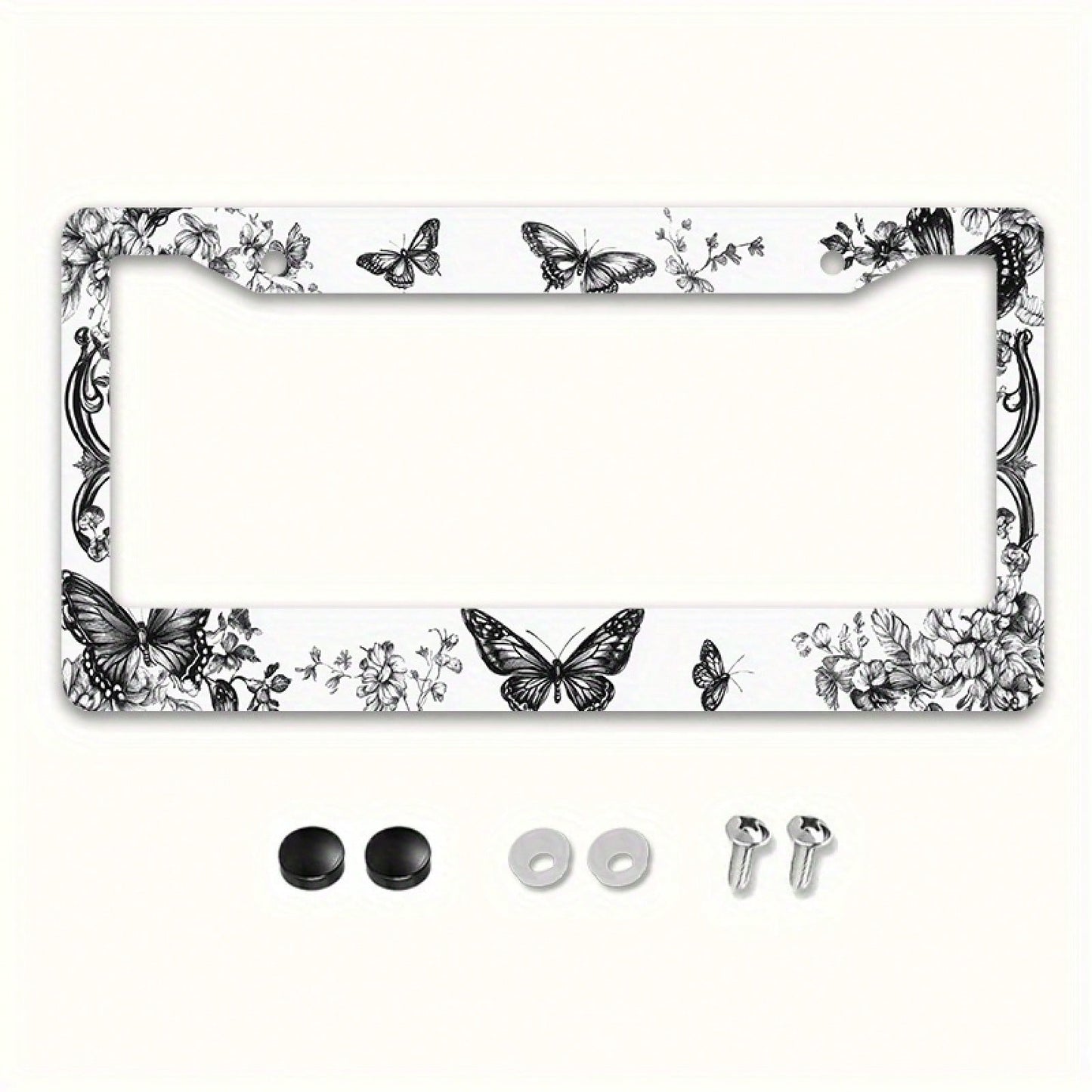 1pc Retro Butterfly Floral Metal License Plate Frame With Mount Screws, Fits US & Most Global Vehicles, Lovely Valentine's Car Decor Gift,Car Cover,Car Must Haves,Gifts,Car Decor,Car Acessesories>Esse