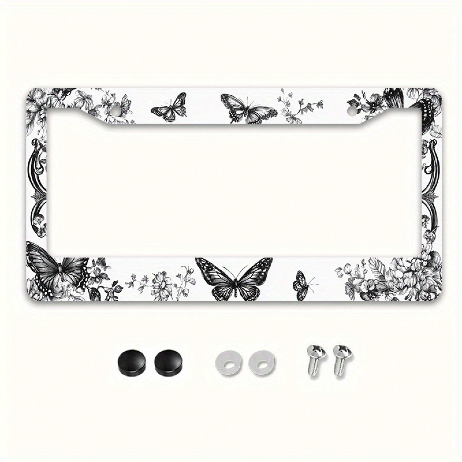 1pc Retro Butterfly Floral Metal License Plate Frame With Mount Screws, Fits US & Most Global Vehicles, Lovely Valentine's Car Decor Gift,Car Cover,Car Must Haves,Gifts,Car Decor,Car Acessesories>Esse