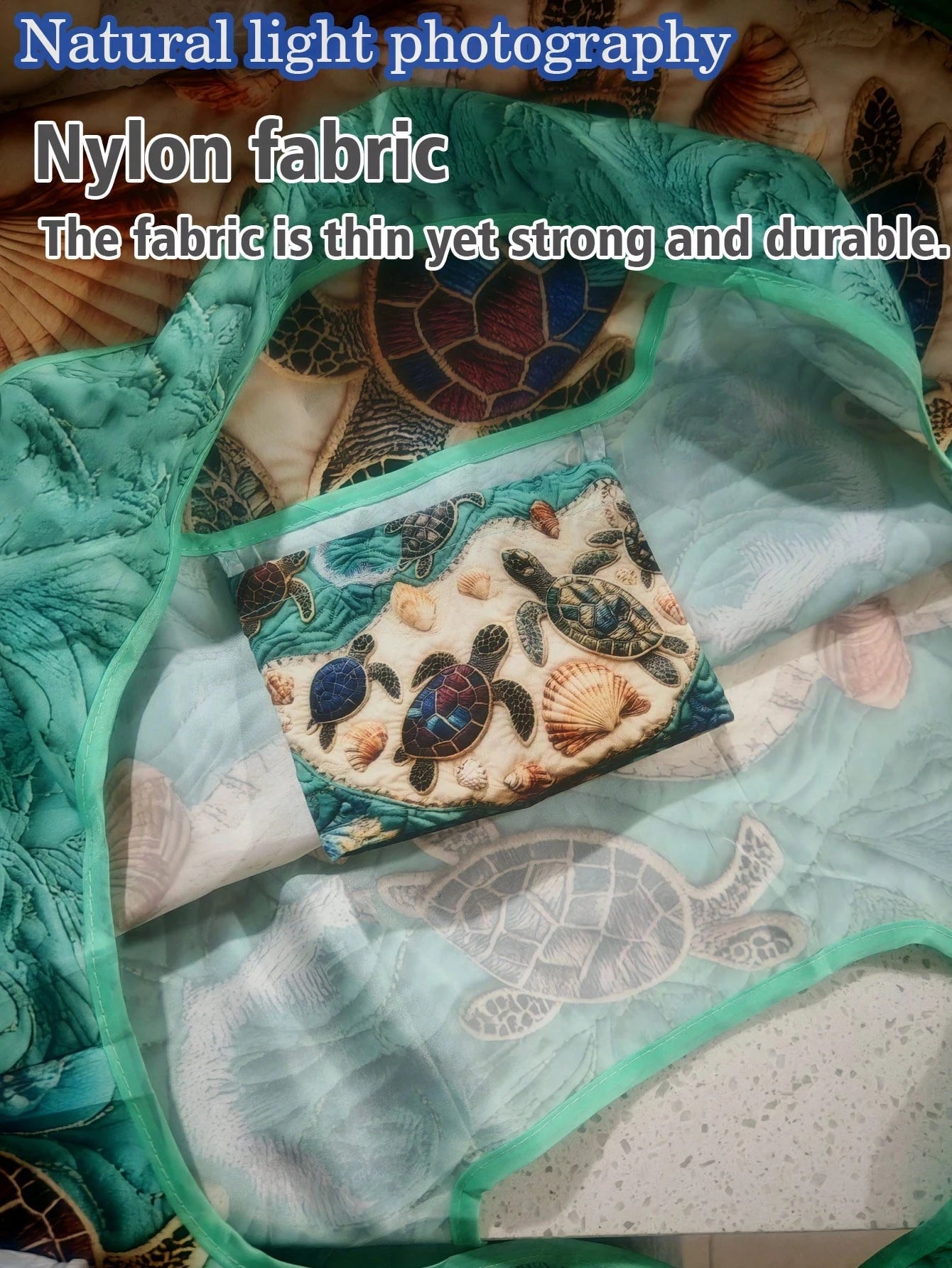 1pc Reusable Shopping Bag, Digital Printing Flat Print, Turtle & Starfish Pattern Beach Bag, Vacation Sand Tool Bag, Large Capacity Foldable, Picnic Tool Bag, Foldable Portable Large Capacity Tote Bag