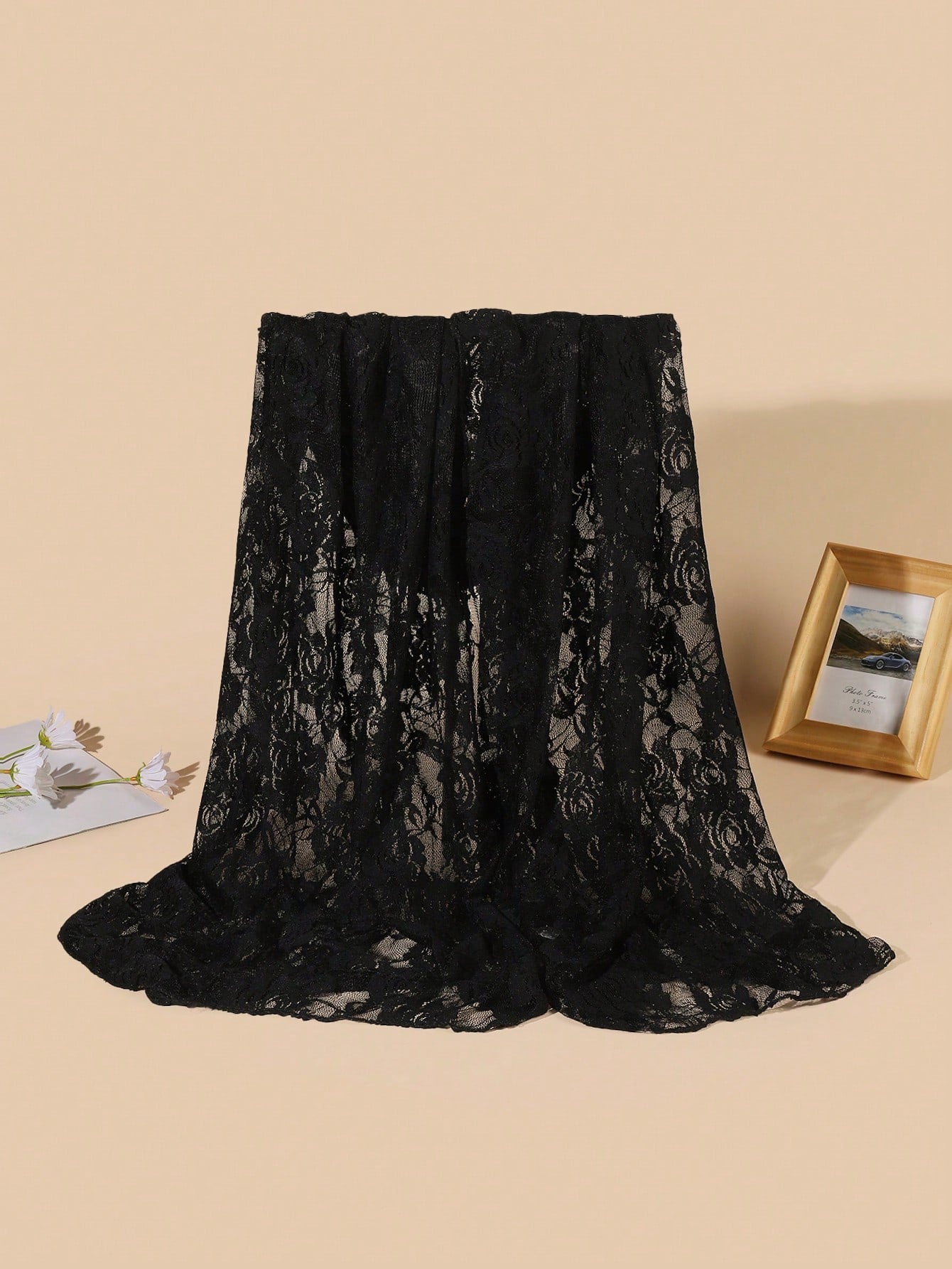 1pc Rose Lace Pattern Scarf, Fashionable Versatile Lightweight Shawl For Women, Suitable For All Seasons