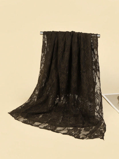 1pc Rose Lace Pattern Scarf, Fashionable Versatile Lightweight Shawl For Women, Suitable For All Seasons