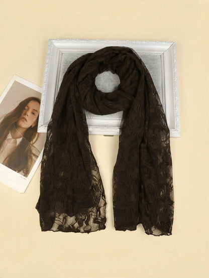 1pc Rose Lace Pattern Scarf, Fashionable Versatile Lightweight Shawl For Women, Suitable For All Seasons