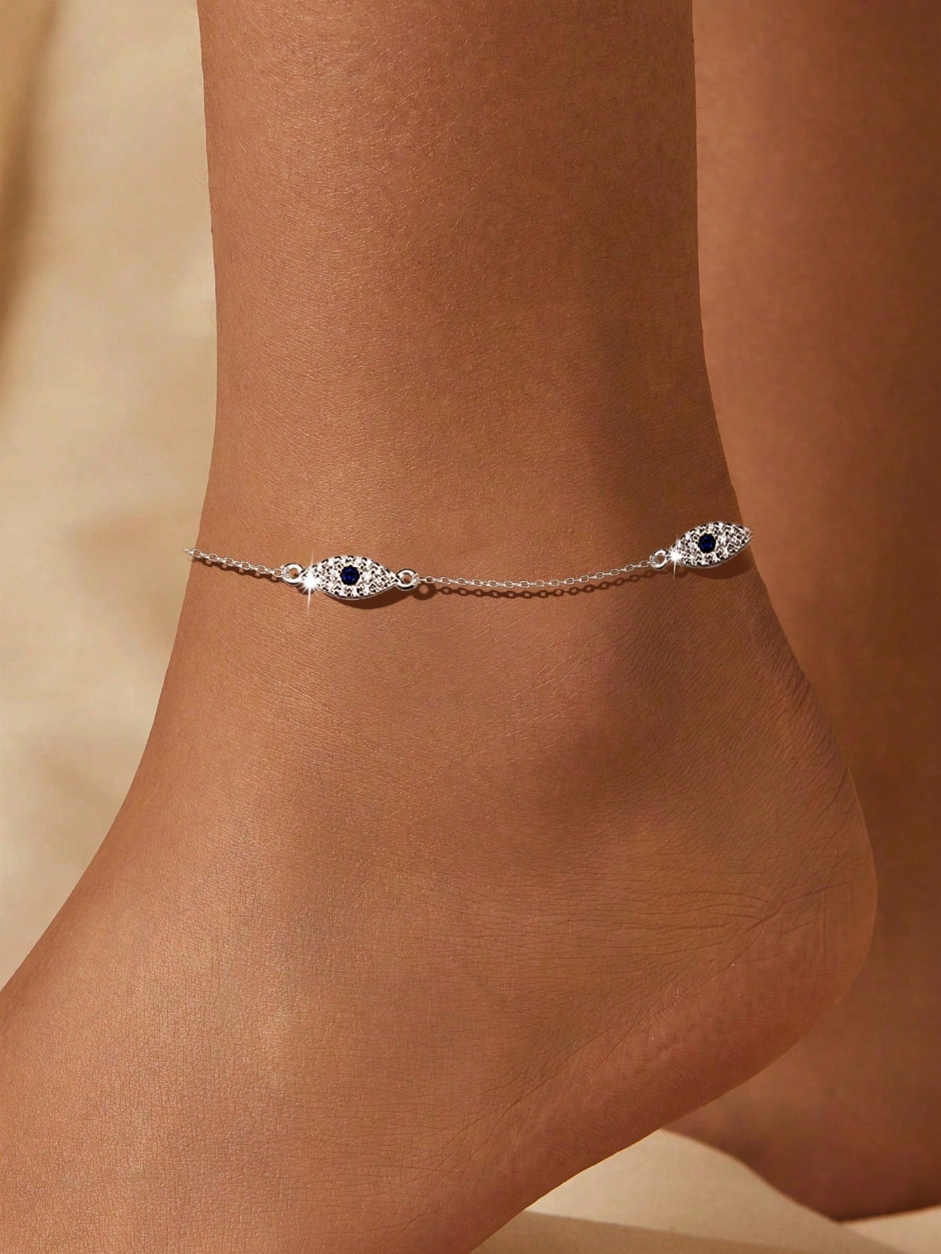 1pc S925 Sterling Silver Evil Eye Anklet For Women, Minimalist Elegant Delicate Chain Foot Jewelry, Niche Fashion Gift For Girlfriend Best Friend Holiday