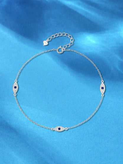1pc S925 Sterling Silver Evil Eye Anklet For Women, Minimalist Elegant Delicate Chain Foot Jewelry, Niche Fashion Gift For Girlfriend Best Friend Holiday