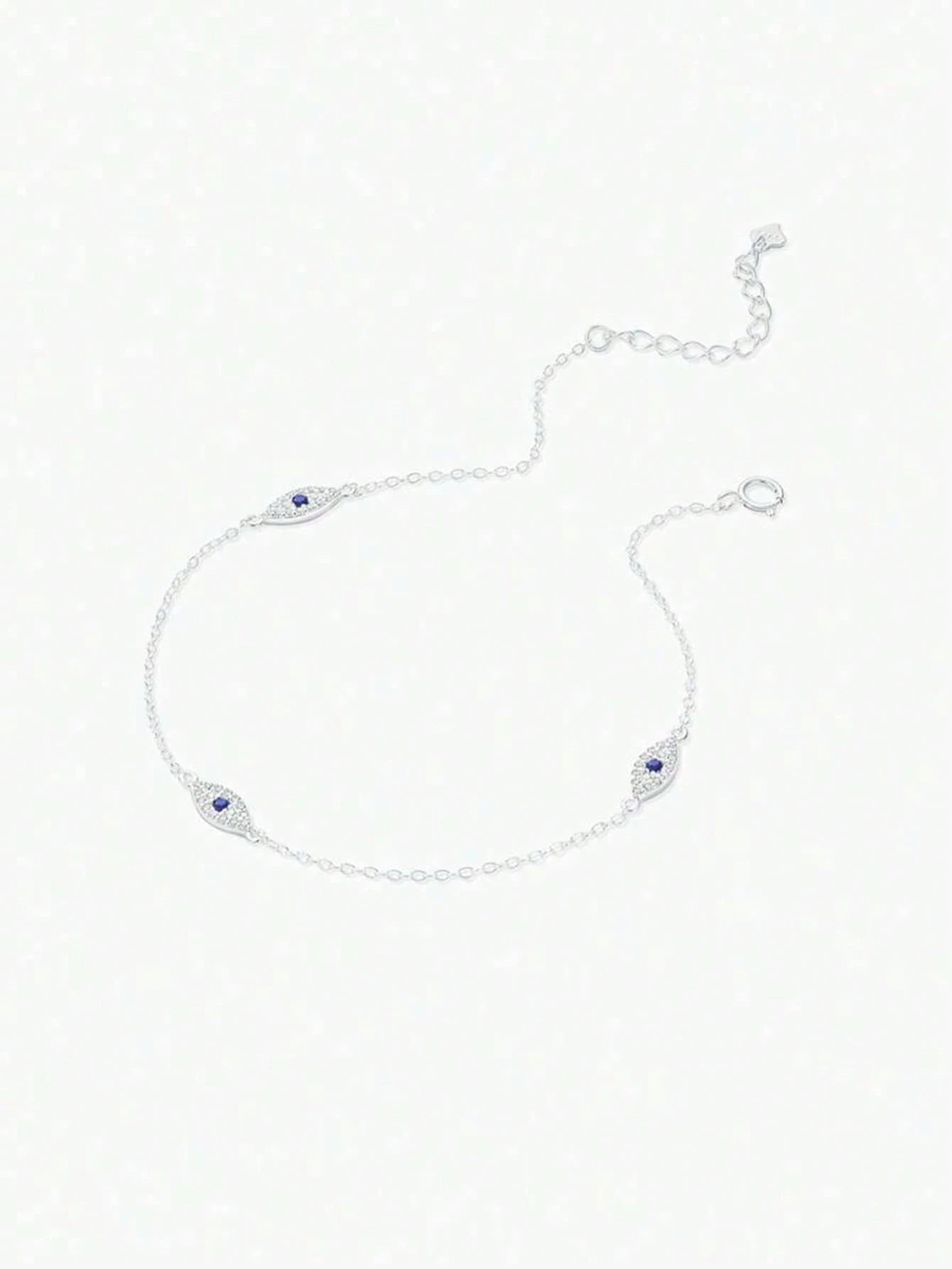 1pc S925 Sterling Silver Evil Eye Anklet For Women, Minimalist Elegant Delicate Chain Foot Jewelry, Niche Fashion Gift For Girlfriend Best Friend Holiday