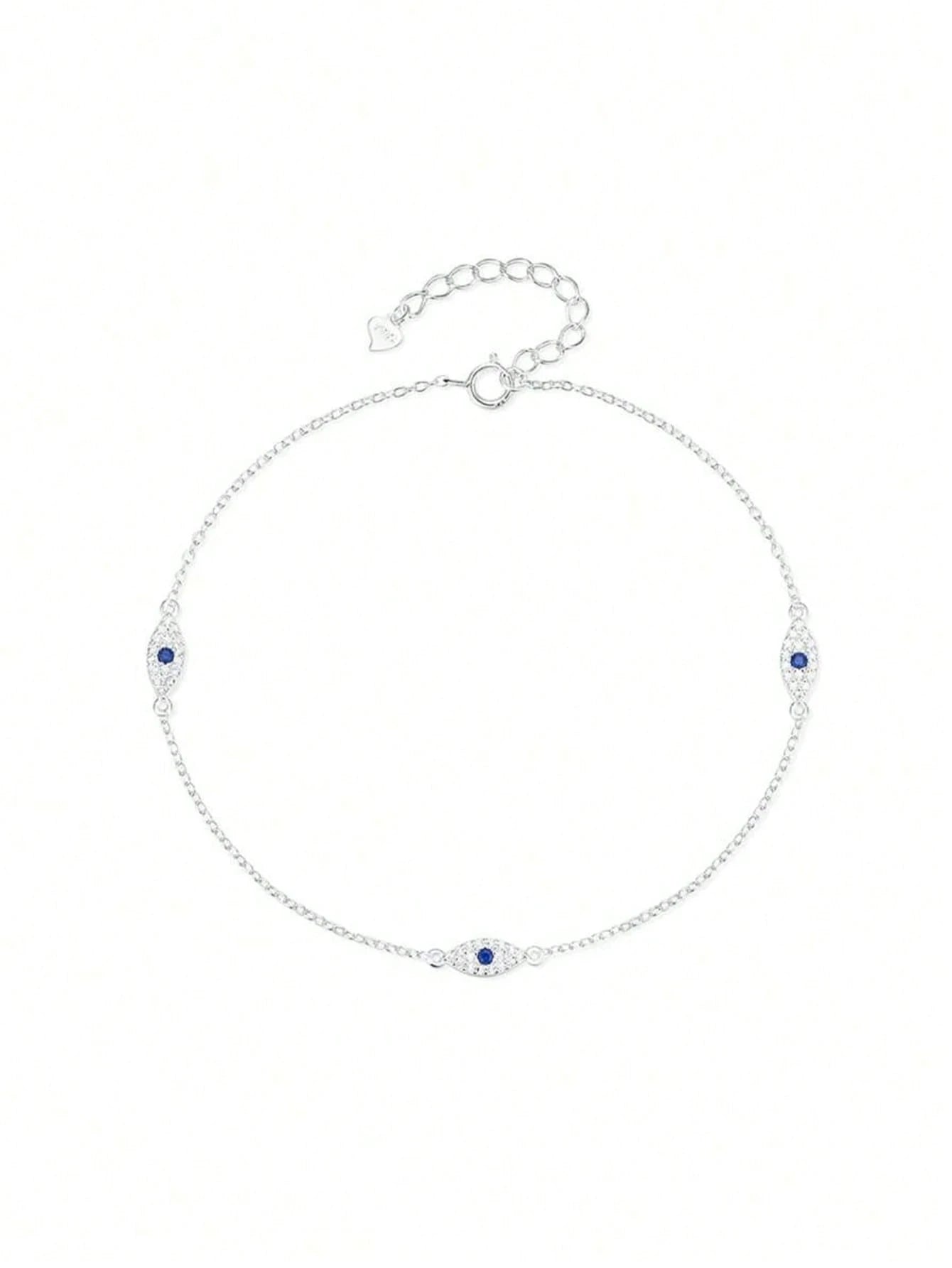 1pc S925 Sterling Silver Evil Eye Anklet For Women, Minimalist Elegant Delicate Chain Foot Jewelry, Niche Fashion Gift For Girlfriend Best Friend Holiday