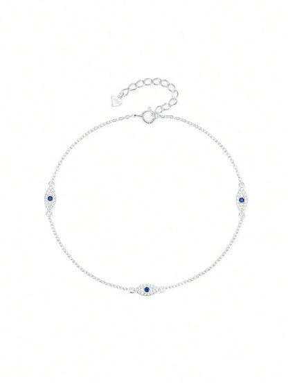 1pc S925 Sterling Silver Evil Eye Anklet For Women, Minimalist Elegant Delicate Chain Foot Jewelry, Niche Fashion Gift For Girlfriend Best Friend Holiday