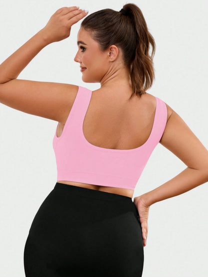 1pc Seamless Wireless Front Closure Adjustable Supportive Yoga Sleep Bra, Comfortable Pullover Sports Bra For Plus Size Women Pink Spring