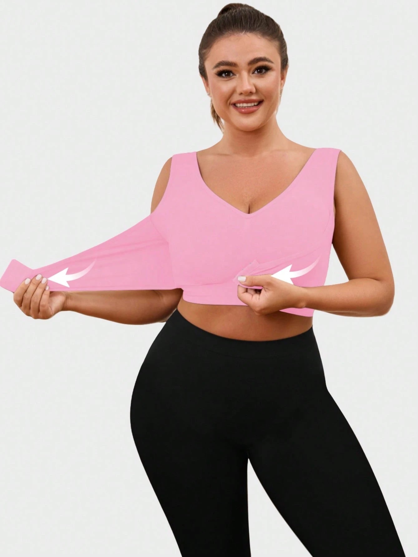 1pc Seamless Wireless Front Closure Adjustable Supportive Yoga Sleep Bra, Comfortable Pullover Sports Bra For Plus Size Women Pink Spring