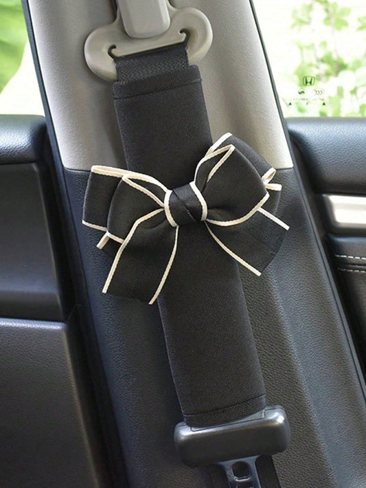1pc Seatbelt Cover, Icy Silk Bow Car Shoulder Strap Protector