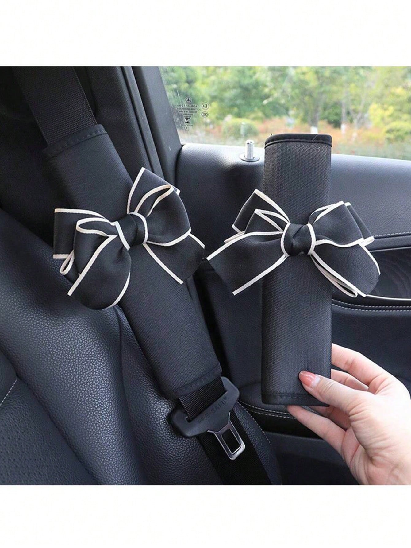 1pc Seatbelt Cover, Icy Silk Bow Car Shoulder Strap Protector