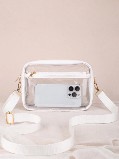 1pc See-Through Crossbody Bag, Can Hold Daily Essentials, Black Trimmed See-Through Organizer Pouch, Lightweight & Fashionable, Suitable For Storing Cosmetics, Glasses And Other Items