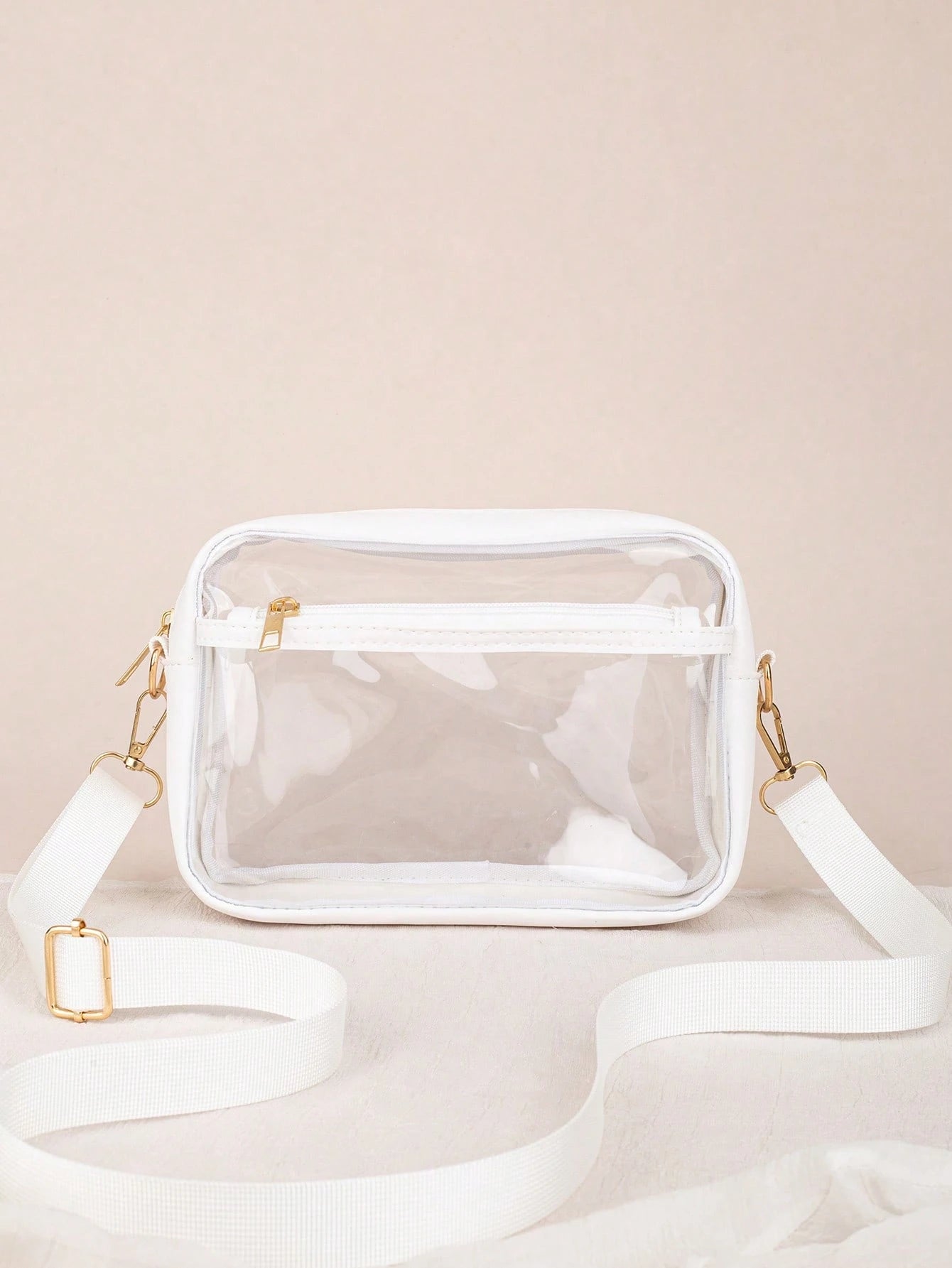 1pc See-Through Crossbody Bag, Can Hold Daily Essentials, Black Trimmed See-Through Organizer Pouch, Lightweight & Fashionable, Suitable For Storing Cosmetics, Glasses And Other Items