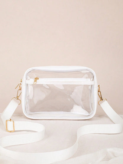 1pc See-Through Crossbody Bag, Can Hold Daily Essentials, Black Trimmed See-Through Organizer Pouch, Lightweight & Fashionable, Suitable For Storing Cosmetics, Glasses And Other Items