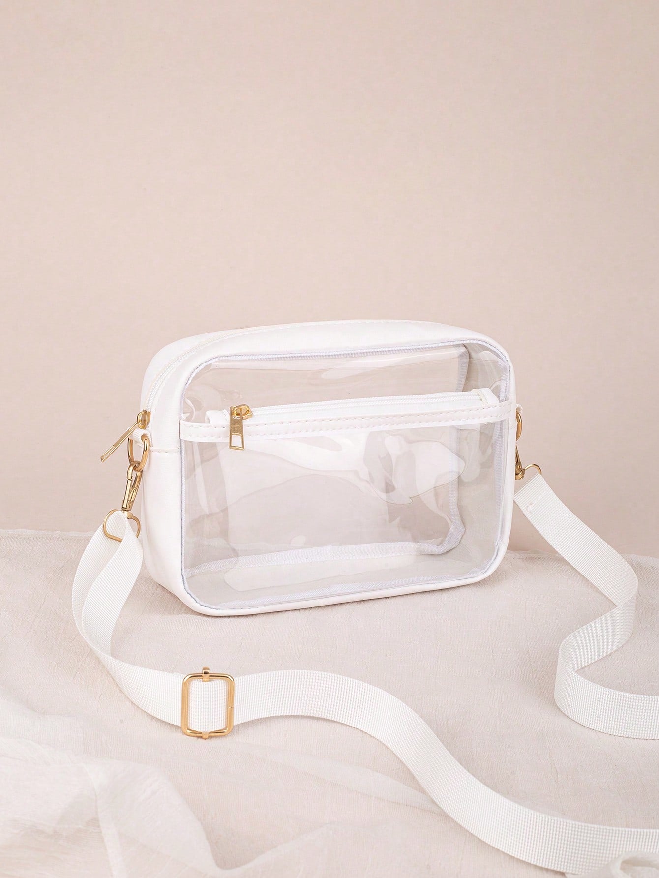 1pc See-Through Crossbody Bag, Can Hold Daily Essentials, Black Trimmed See-Through Organizer Pouch, Lightweight & Fashionable, Suitable For Storing Cosmetics, Glasses And Other Items