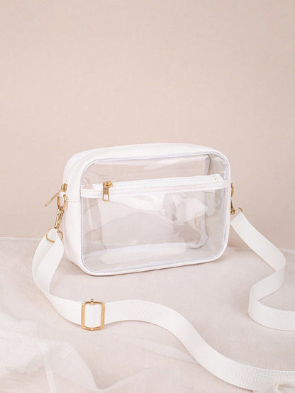 1pc See-Through Crossbody Bag, Can Hold Daily Essentials, Black Trimmed See-Through Organizer Pouch, Lightweight & Fashionable, Suitable For Storing Cosmetics, Glasses And Other Items