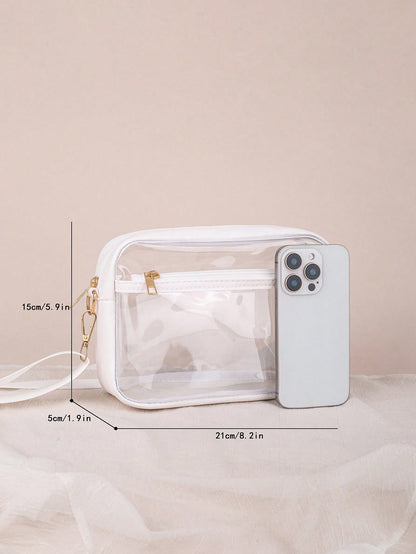 1pc See-Through Crossbody Bag, Can Hold Daily Essentials, Black Trimmed See-Through Organizer Pouch, Lightweight & Fashionable, Suitable For Storing Cosmetics, Glasses And Other Items