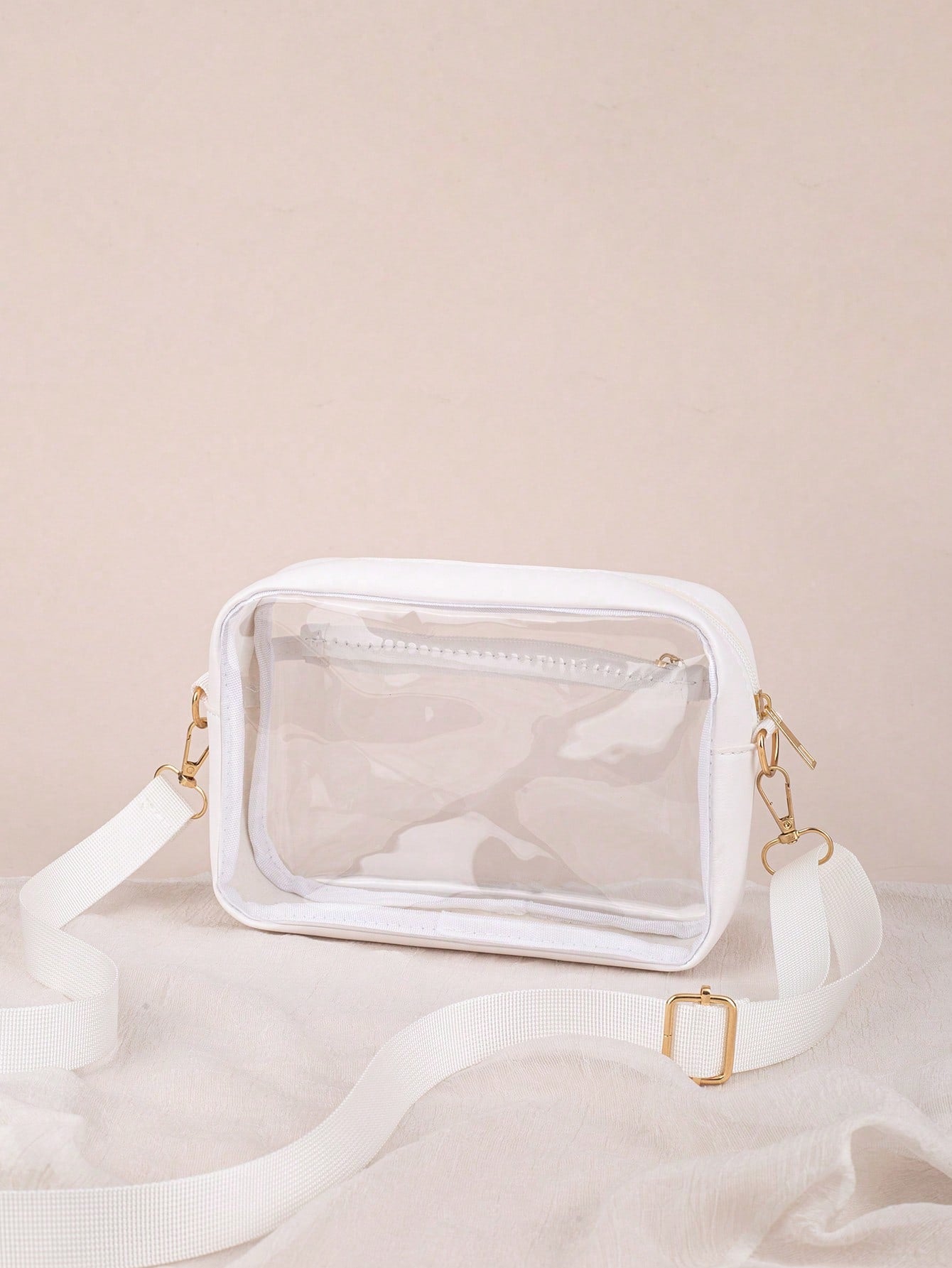 1pc See-Through Crossbody Bag, Can Hold Daily Essentials, Black Trimmed See-Through Organizer Pouch, Lightweight & Fashionable, Suitable For Storing Cosmetics, Glasses And Other Items