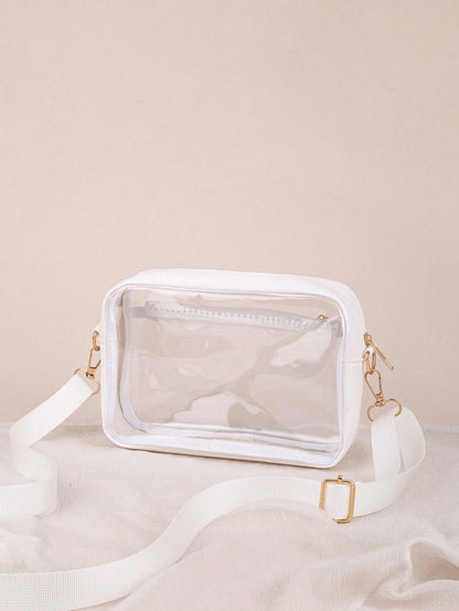 1pc See-Through Crossbody Bag, Can Hold Daily Essentials, Black Trimmed See-Through Organizer Pouch, Lightweight & Fashionable, Suitable For Storing Cosmetics, Glasses And Other Items