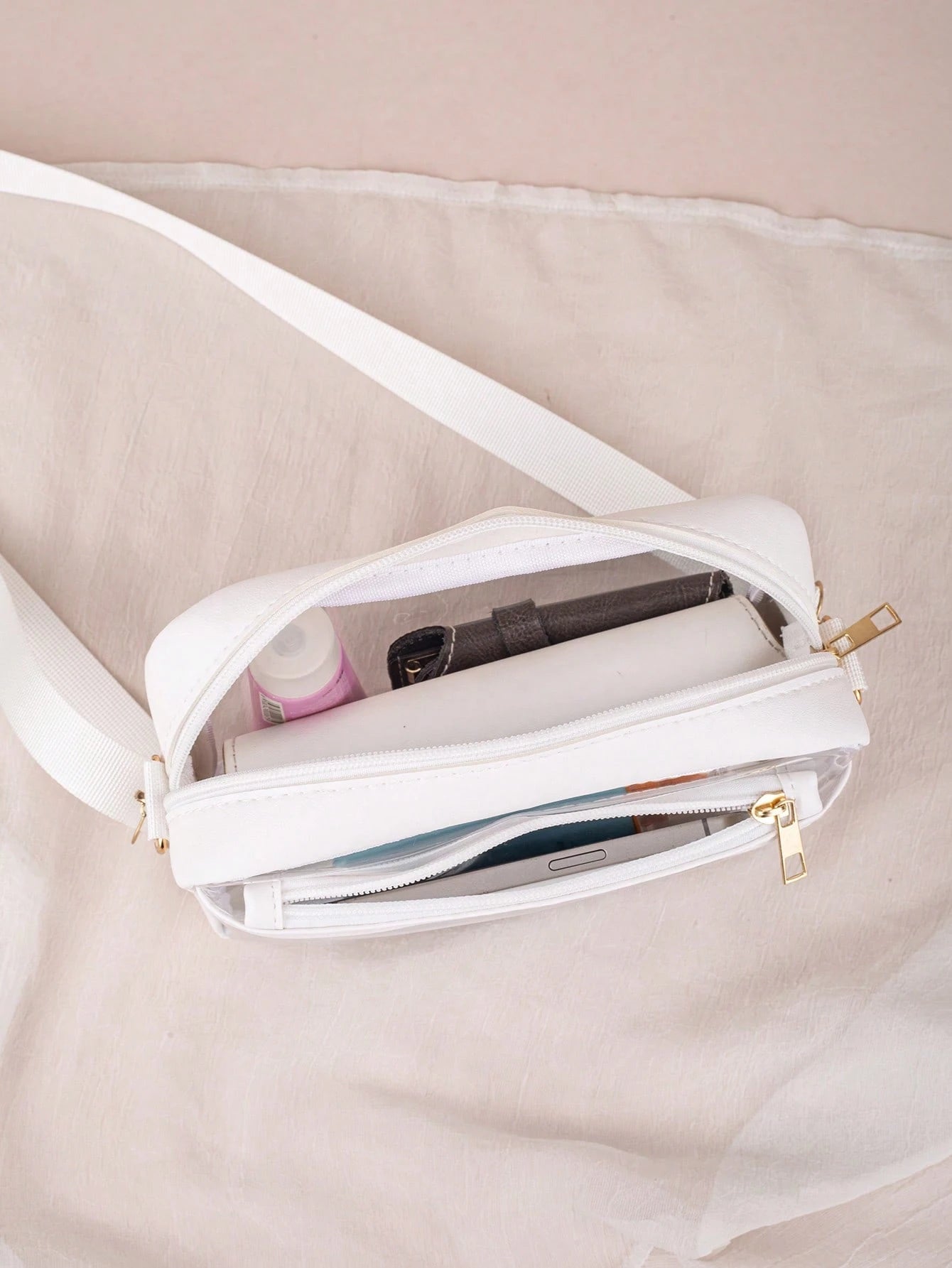 1pc See-Through Crossbody Bag, Can Hold Daily Essentials, Black Trimmed See-Through Organizer Pouch, Lightweight & Fashionable, Suitable For Storing Cosmetics, Glasses And Other Items