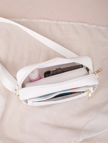 1pc See-Through Crossbody Bag, Can Hold Daily Essentials, Black Trimmed See-Through Organizer Pouch, Lightweight & Fashionable, Suitable For Storing Cosmetics, Glasses And Other Items