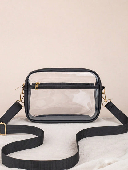 1pc See-Through Crossbody Bag, Can Hold Daily Essentials, Black Trimmed See-Through Organizer Pouch, Lightweight & Fashionable, Suitable For Storing Cosmetics, Glasses And Other Items