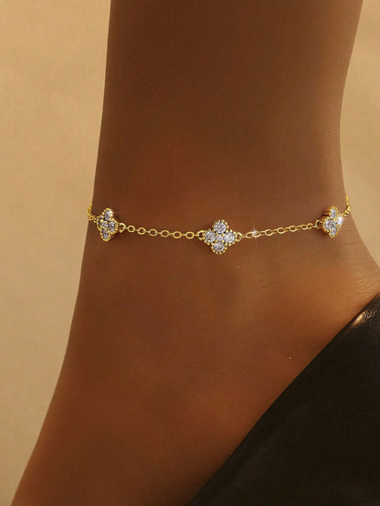 1pc Shiny Anklet- 925 Sterling Silver Delicate Chain, Inlaid With Sparkling Gemstones| Elegant Fashionable Foot Jewelry, Suitable For Beach And Summer Outfits