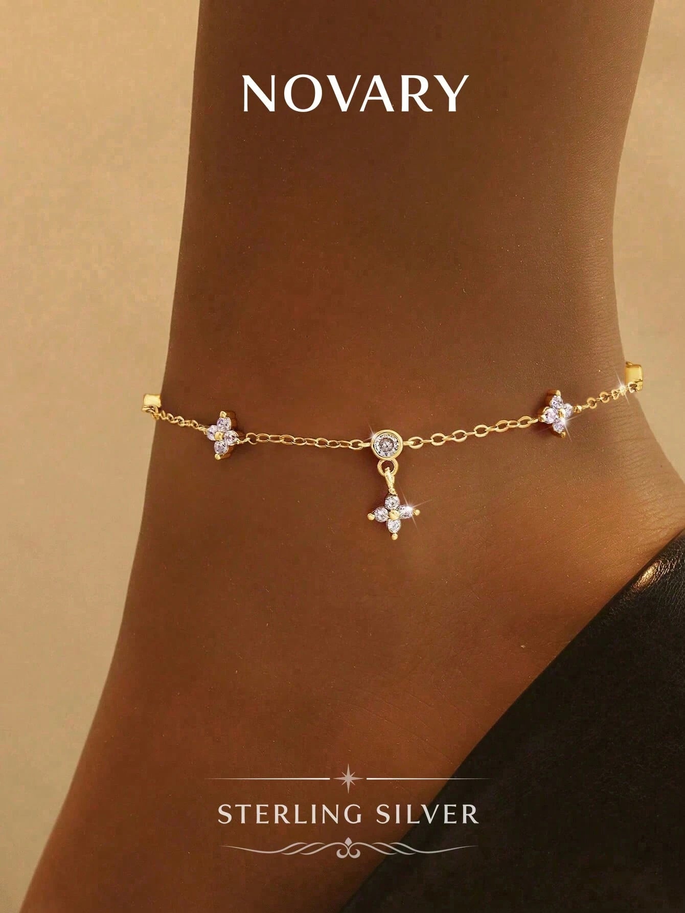 1pc Shiny Anklet- 925 Sterling Silver Delicate Chain, Inlaid With Sparkling Gemstones| Elegant Fashionable Foot Jewelry, Suitable For Beach And Summer Outfits