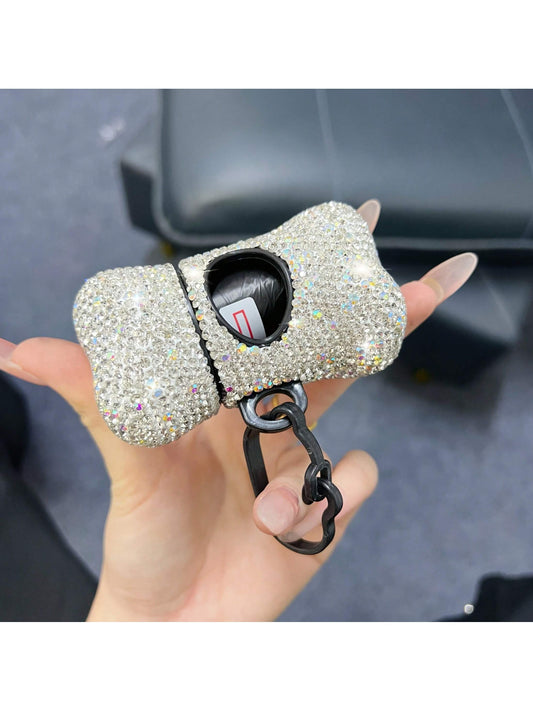 1pc Shiny Rhinestone Dog Poop Bag Storage Box, Dog Bone Shaped, Cat & Dog Supplies, Dog Poop Bag Dispenser, Pet Supplies Trash Bag Dispenser, Outdoor Dog Walking Accessories, Gift For Dogs, Puppies, C
