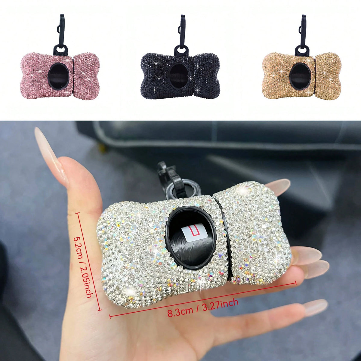 1pc Shiny Rhinestone Dog Poop Bag Storage Box, Dog Bone Shaped, Cat & Dog Supplies, Dog Poop Bag Dispenser, Pet Supplies Trash Bag Dispenser, Outdoor Dog Walking Accessories, Gift For Dogs, Puppies, C
