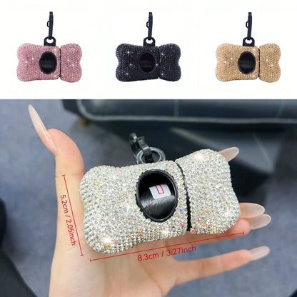 1pc Shiny Rhinestone Dog Poop Bag Storage Box, Dog Bone Shaped, Cat & Dog Supplies, Dog Poop Bag Dispenser, Pet Supplies Trash Bag Dispenser, Outdoor Dog Walking Accessories, Gift For Dogs, Puppies, C